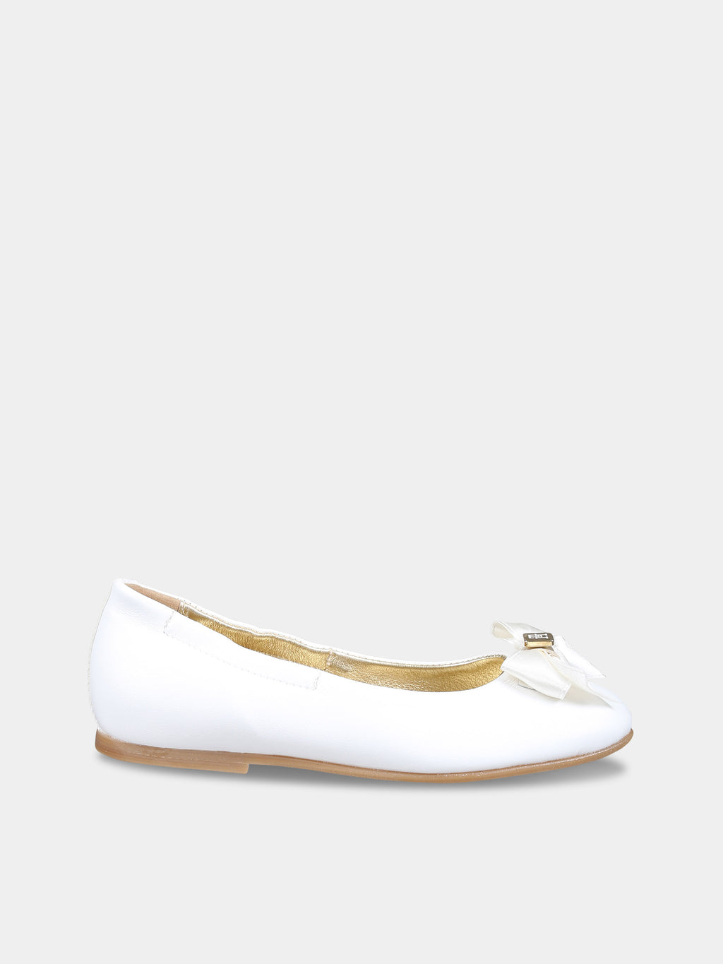 White ballerines for girl with bow and logo